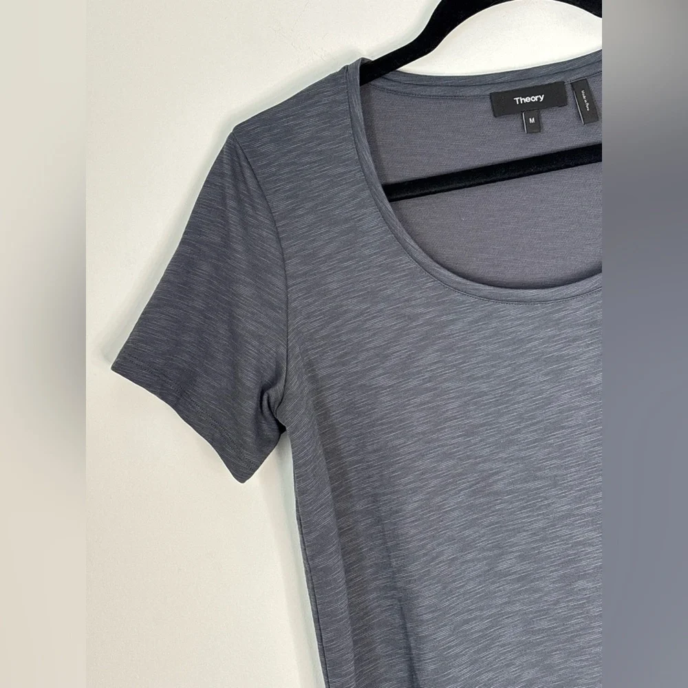 THEORY Heathered Classic Gray Basic Scoop Neck T Shirt Size Medium L47 - Picture 3 of 14